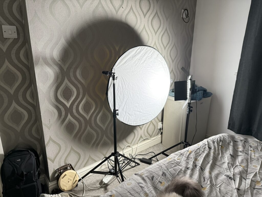 moonlit bedroom example using neewar 530 light panel with book lighting effect
